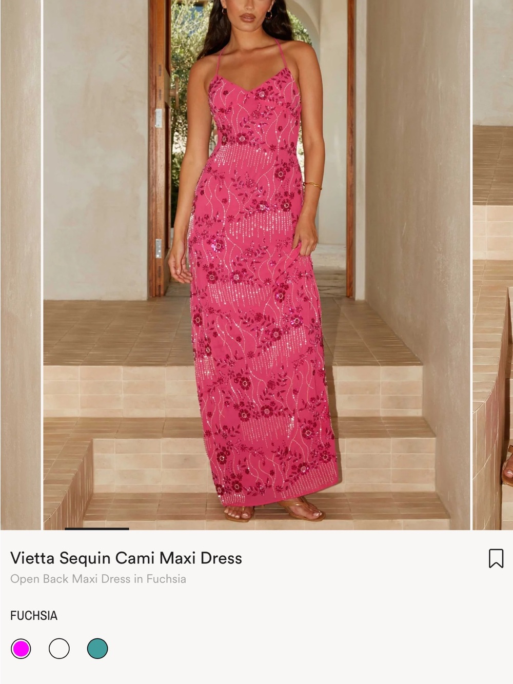 VETTA Fuchsia Sequin Cami Maxi Dress